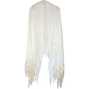 🟢1177 * Charming Charlie Lace & Fringe Scarf Off White Size OSFA